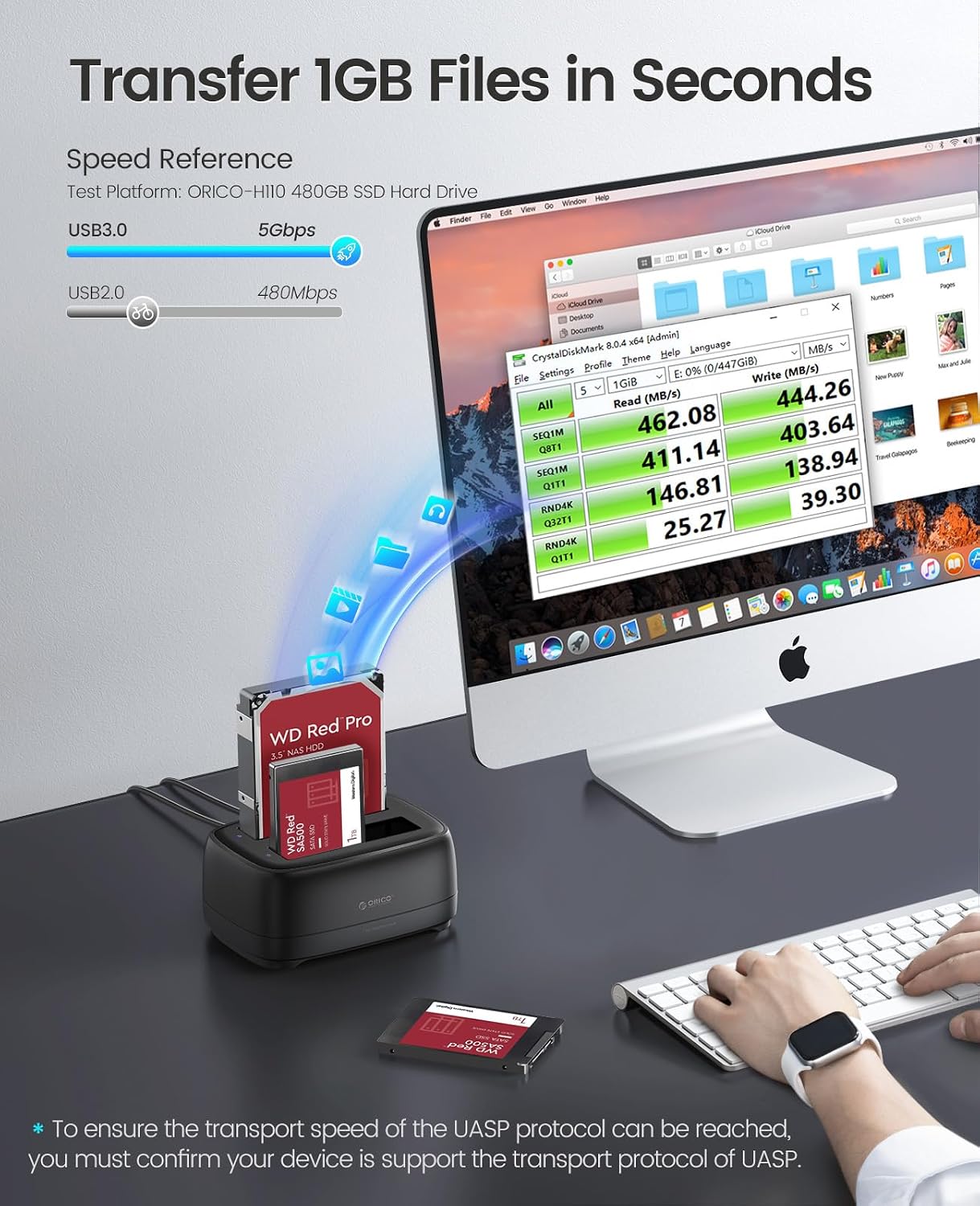 ORICO Estación de acoplamiento de disco duro de doble bahía USB 3.0 a SATA III para disco duro de 3.5 pulgadas máx. hasta 40 TB Soporte 